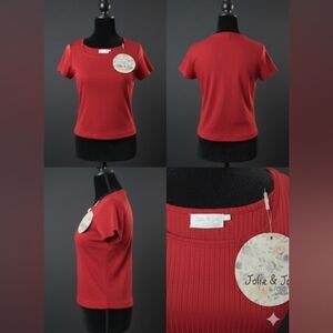 Elegant Red Square Neck Ribbed Tee